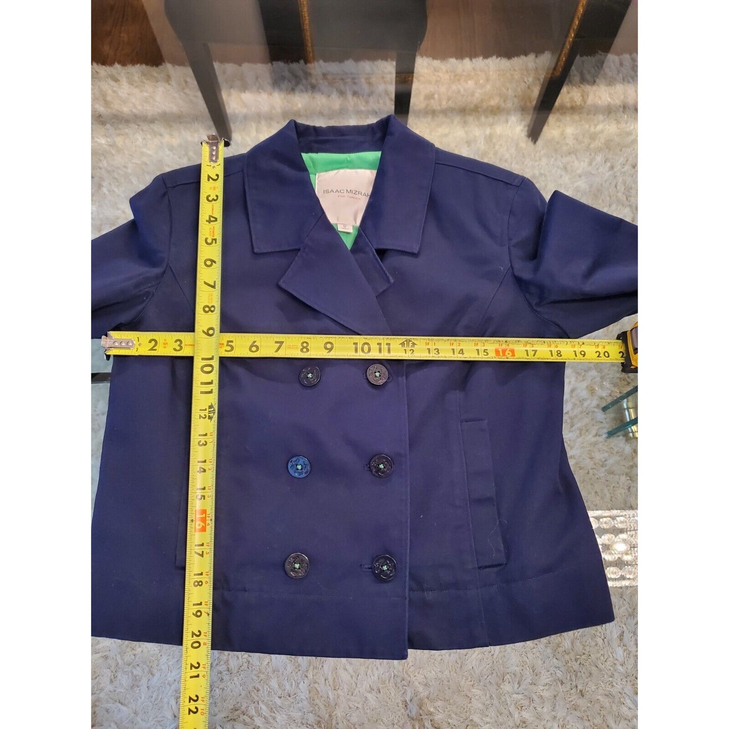 Isaac Mizrahi Women's Blue Cotton Double Breasted Long Sleeve Jacket Blazer 12