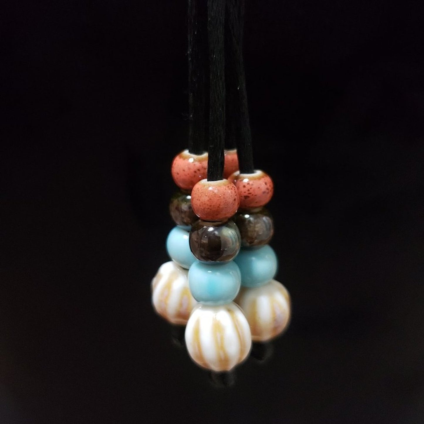 Womens Fashion Vintage Handmade Porcelain Beads Pendant Rope Necklace