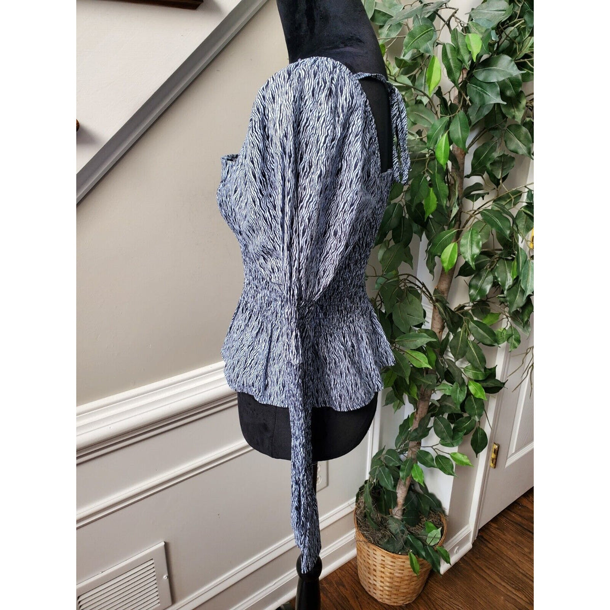 Top Shop Women Gray 100% Cotton Square Neck Long Sleeve Casual Top Blouse Size 4