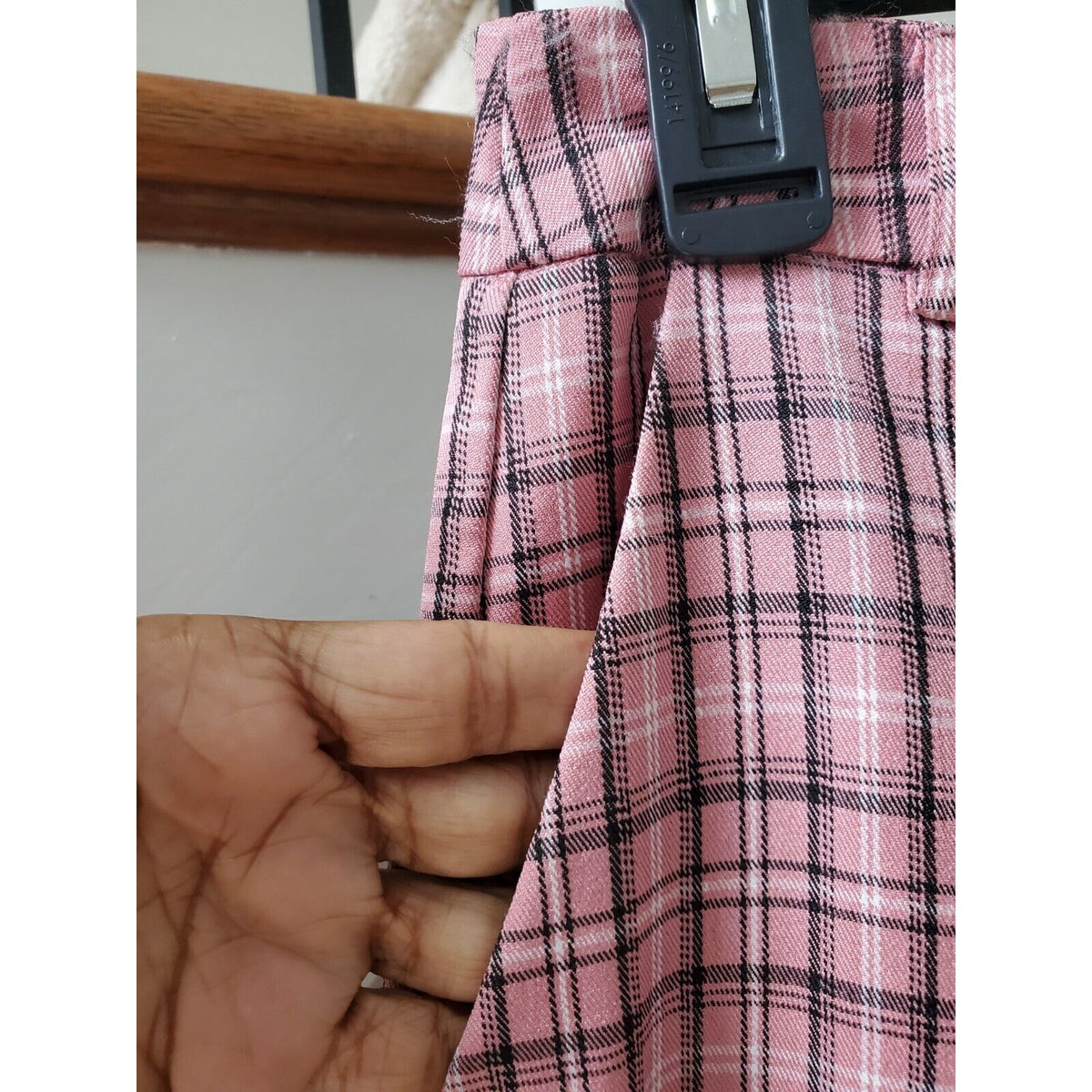 SheIn Womens Pink Plaid Polyester Slash Pockets Casual Straight Leg Pants Small