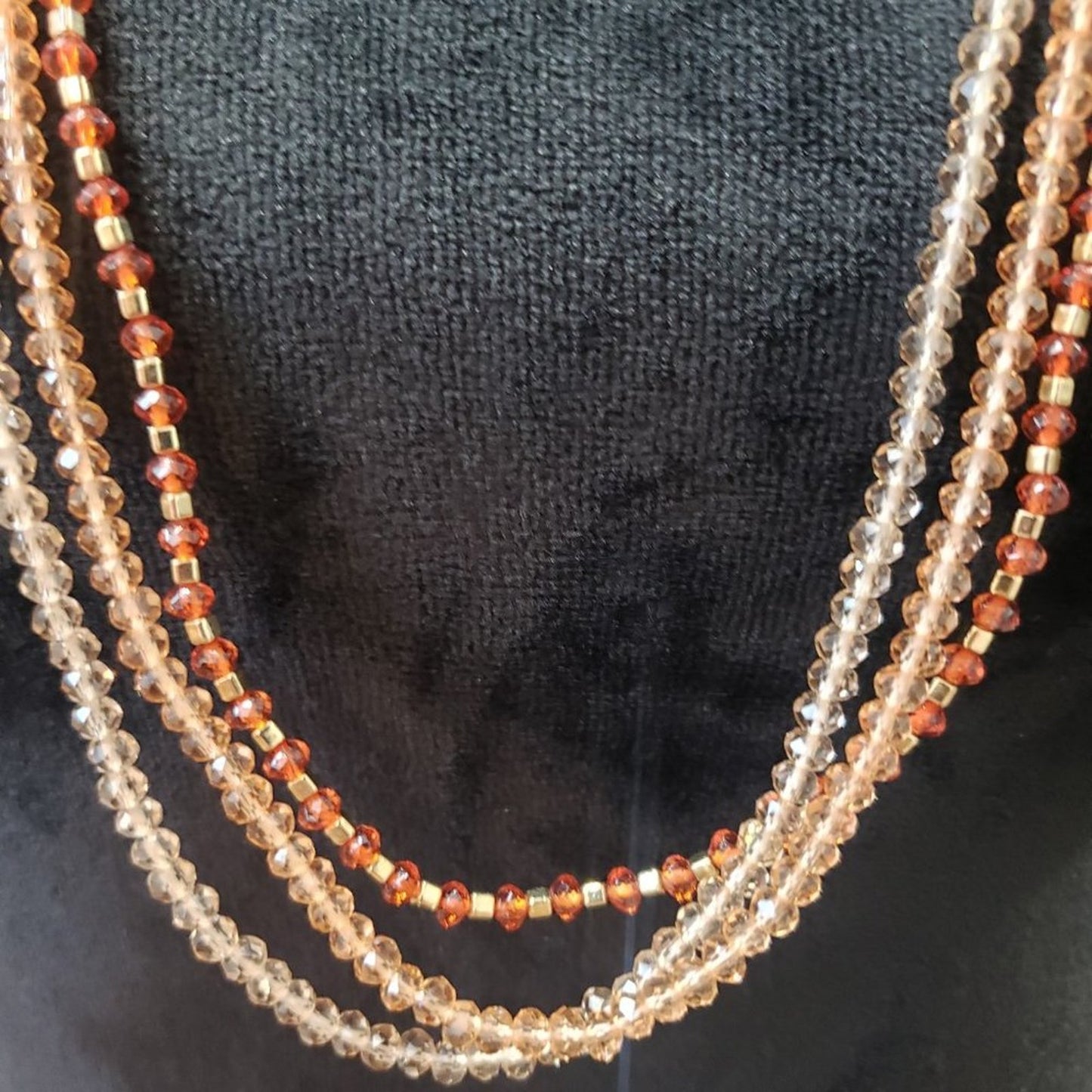 Womens Charming Charlie Elegant Brown Glass Beaded Multi Strand Necklace