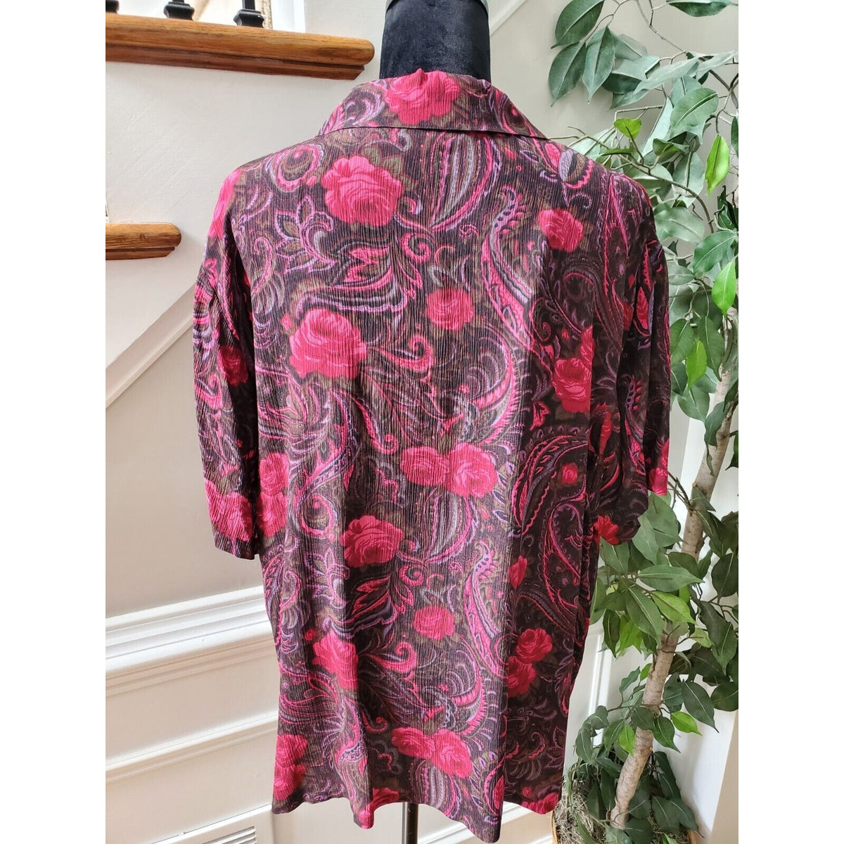 Style&Co. Women Floral Polyester Collared Neck Half Sleeve Button Down Shirt 20W