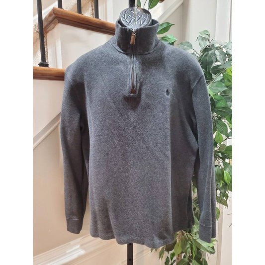 Polo Ralph Lauren Men Gray Cotton Long Sleeve High Neck Half Zip Sweater Size L