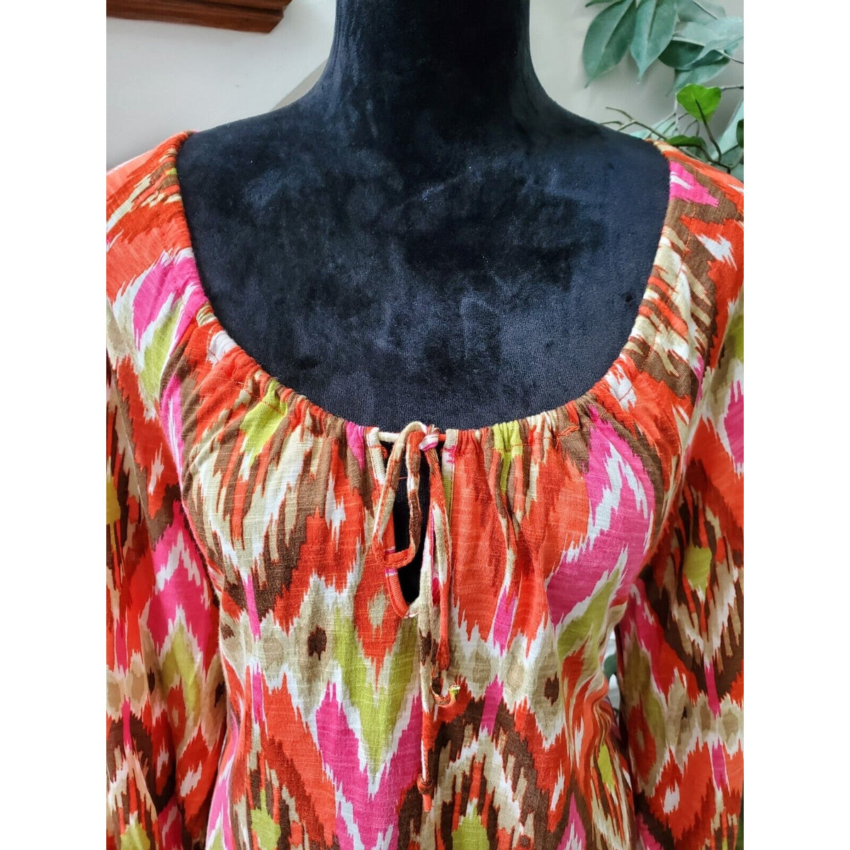 Jones New York Women Multicolor Viscose Scoop Neck Long Sleeve Top Blouse Size M