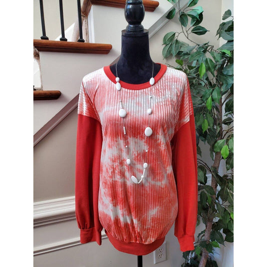 Suzanne Betro Women's Red & White Polyester Round Neck Long Sleeve Sweater 1X