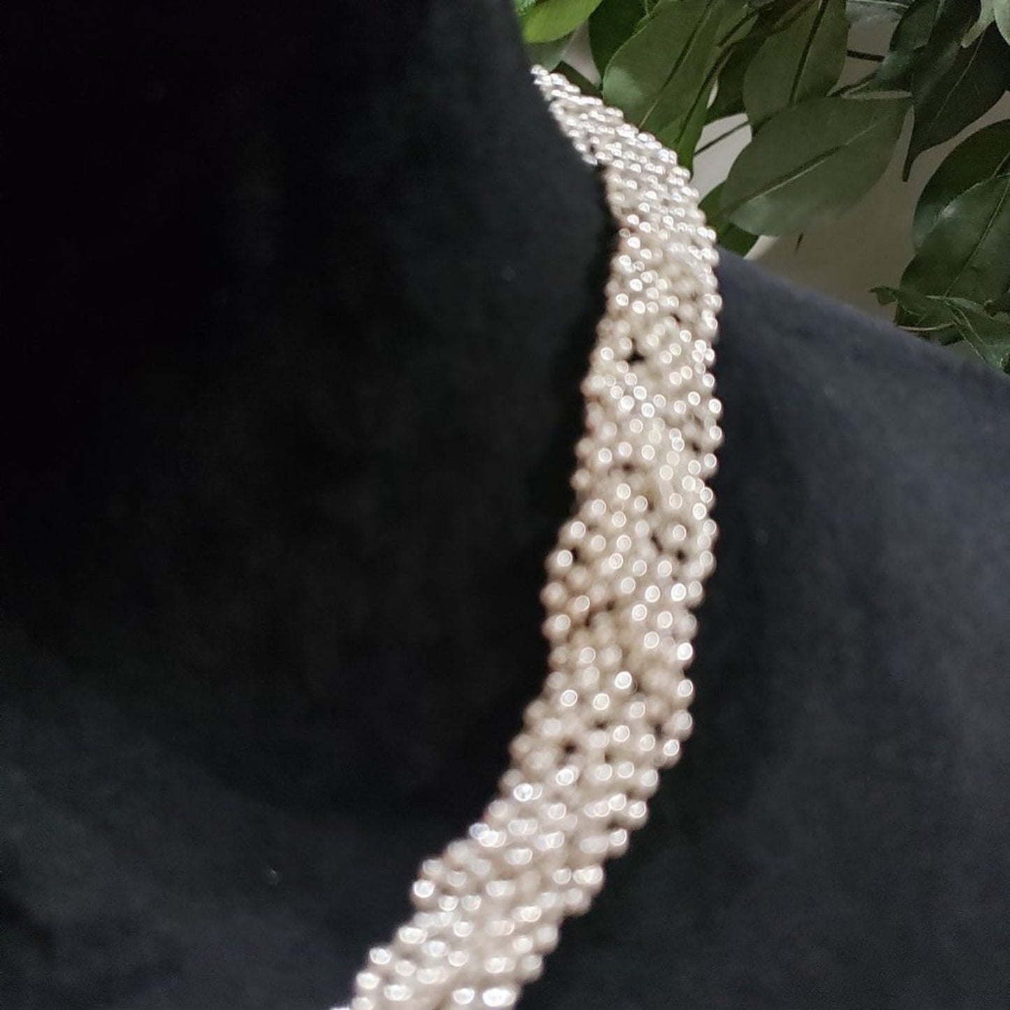 Silver Twisted Braided Spiral Multi Strand Pearl Bead Choker Collar Necklace