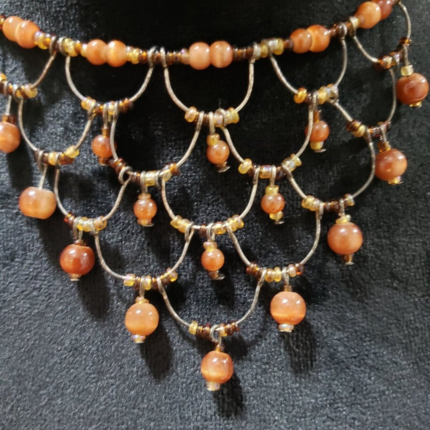 Womens Fashions Orange & Gold Glass Round Beaded Bib Necklace Jewellery