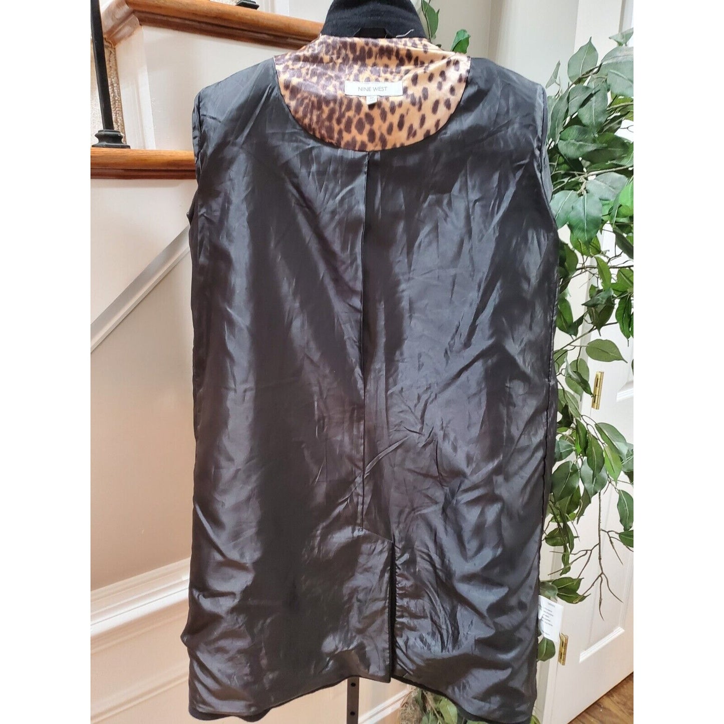 Nine West Women Black Wool Long Sleeve Buttons Front Casual Long Coat Size M