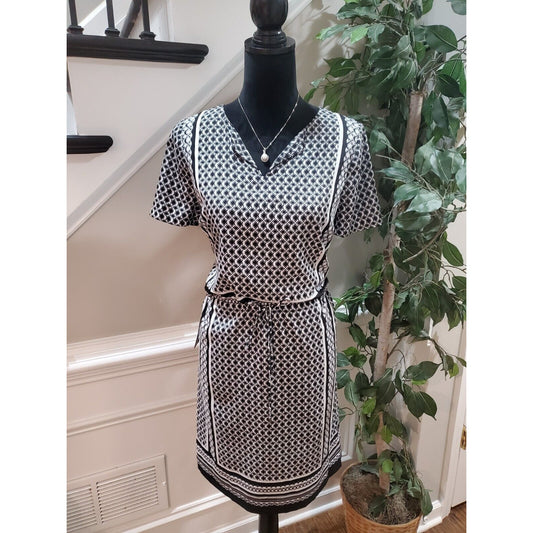 The Limited Womens Black White Polyester V-Neck Short Sleeve Knee Length Dress M