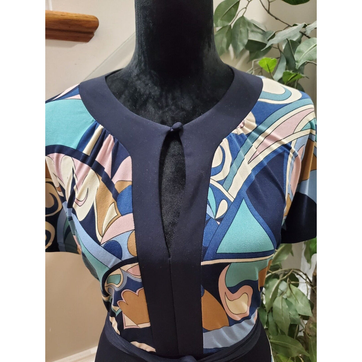 Sheri Martin Women's Blue Polyester Round Neck Short Sleeve Knee Length Size 14