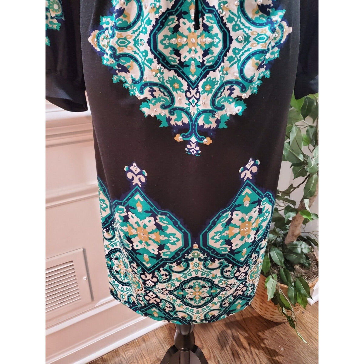 INC Women's Black Polyester V-Neck Long Sleeve Casual Knee Length Dress Size 2X