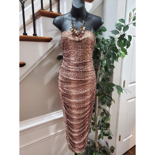 Fashion Nova Brown Snake Print Polyester Square Neck Sleeveless Maxi Dress 1X