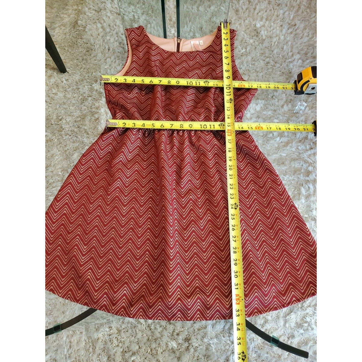 Women's Maroon & White Polyester Round Neck Sleeveless Knee Length Dress Size XL