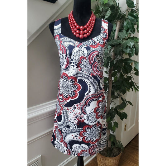 Loft Women's Multicolor 100% Cotton Scoop Neck Sleeveless Knee Length Dress 6