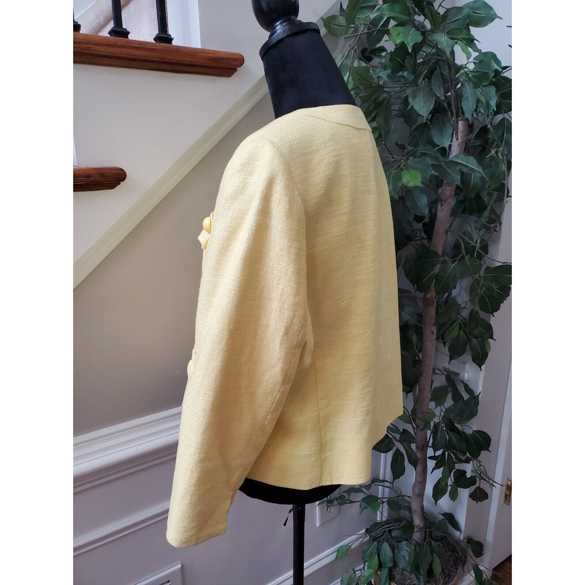 Talbots Women's Yellow Cotton Long Sleeve Casual Button Front Jacket Blazer 14P