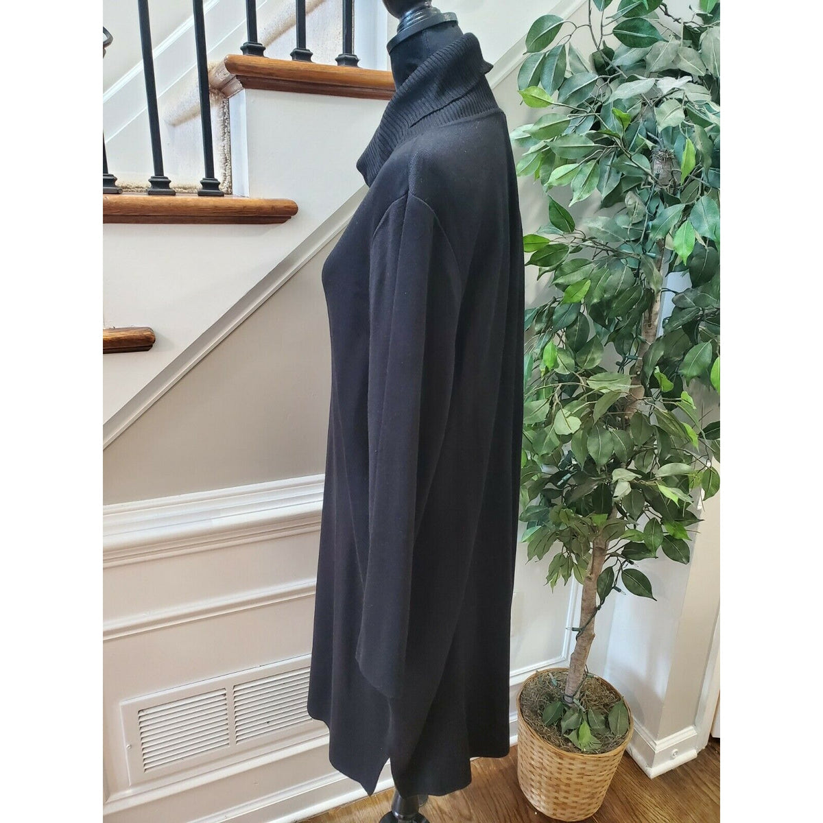 MISOOK Women Black Acrylic Turtleneck Long Sleeve Knee Length Dress Size 1X