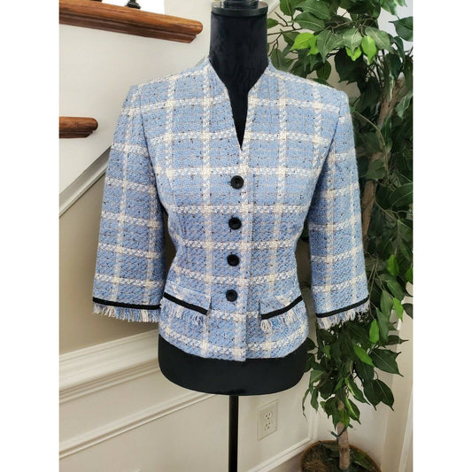 Vintage Db Collection Blue Acrylic Long Sleeve Single Breasted Blazer Size 8P