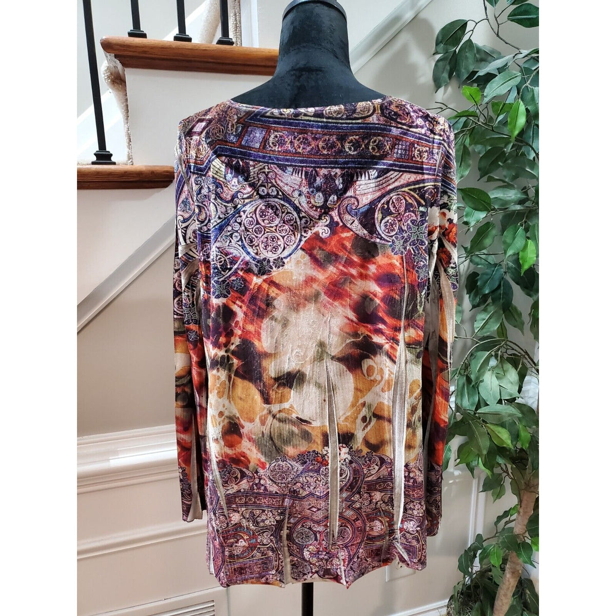 Live and Let Live Women Multicolor Polyester V-Neck Long Sleeve Top Blouse XL