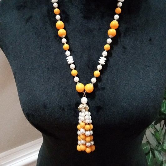 Womens Fashion White & Yellow Freshwater Pearl Beaded Fringe Collar Necklace