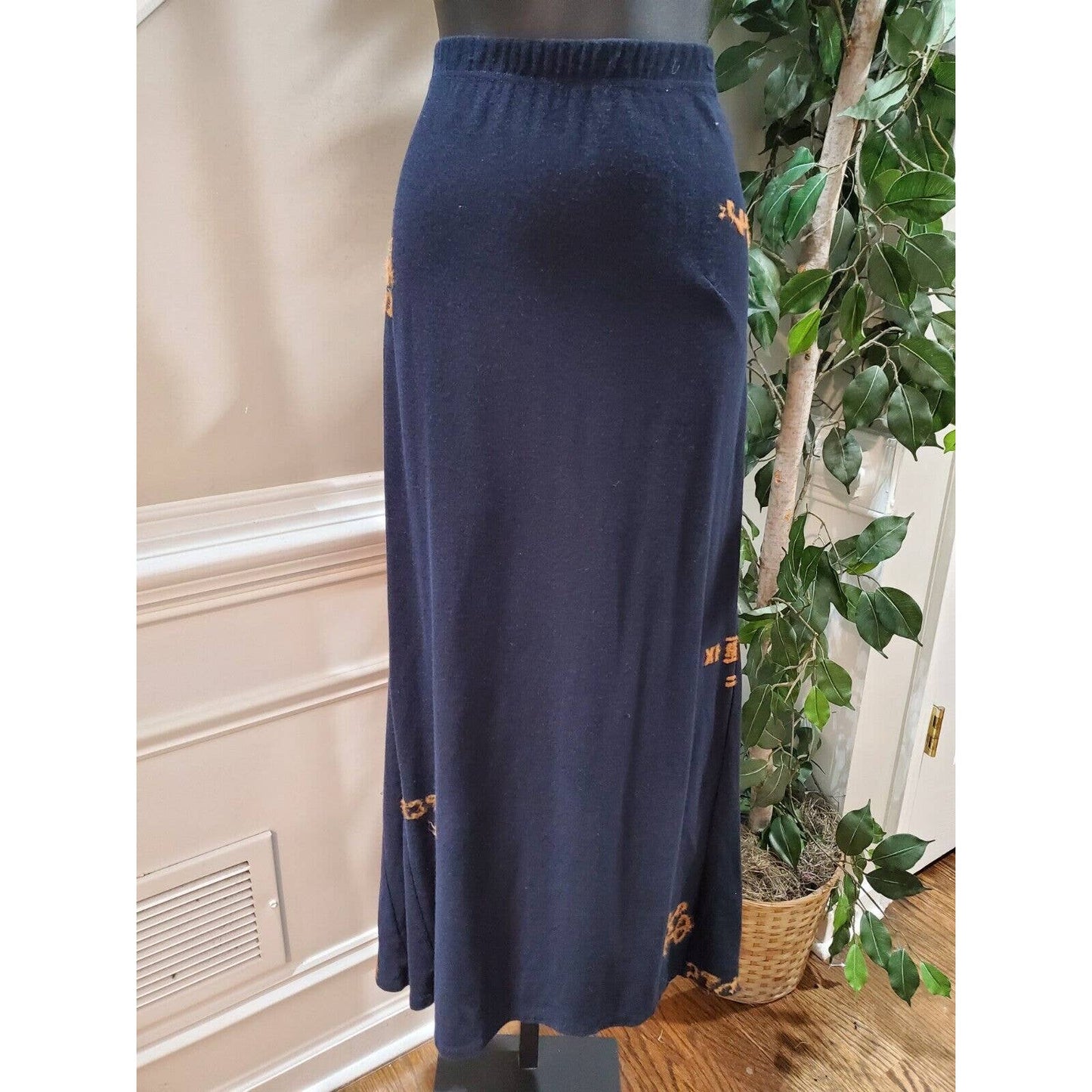 Heide Ost Textured Black Cotton Long Sleeve Blouse & Skirt 2 Pc's Suit Size XL