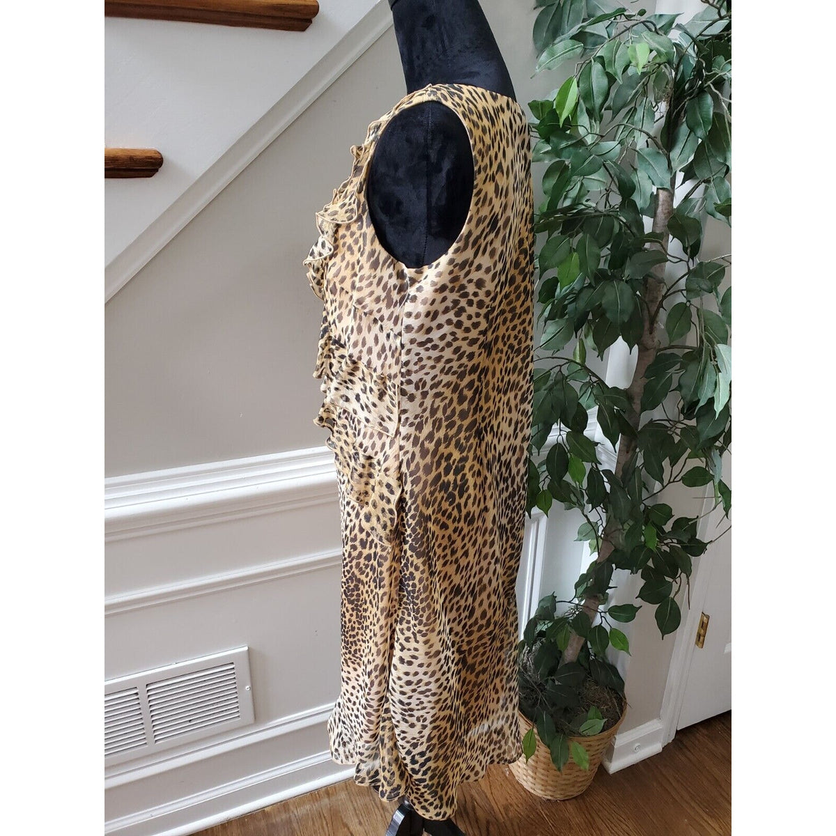Scarlett Beige & Brown Leopard Polyester V-Neck Sleeveless Knee Length Dress 12