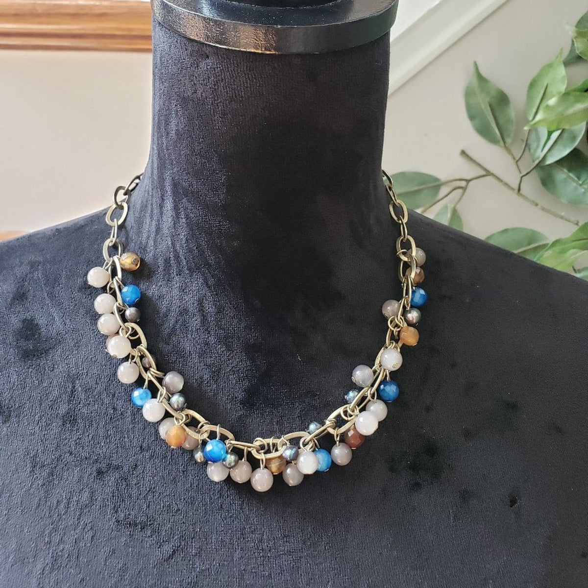Women's Multicolor Round Bead Aquamarine Statement Stylish Necklace