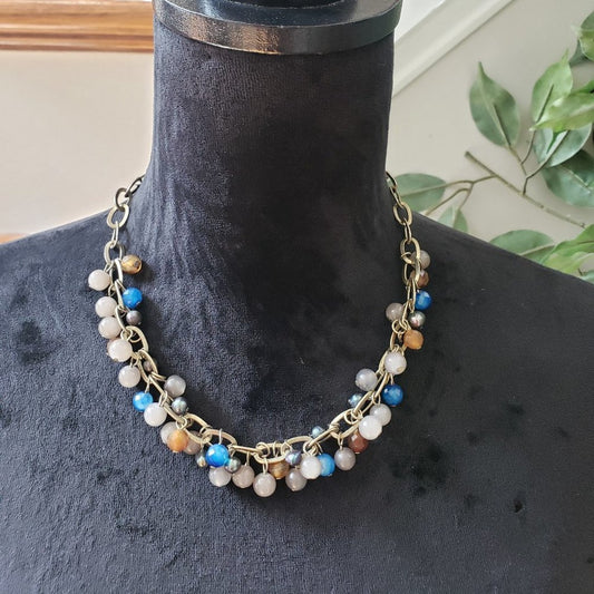 Women's Multicolor Round Bead Aquamarine Statement Stylish Necklace