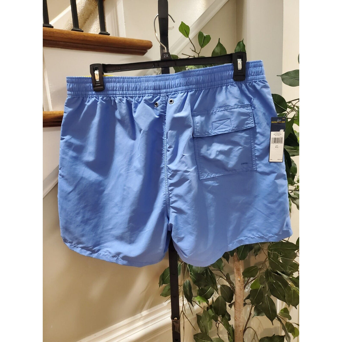 Polo Ralph Lauren Men's Blue Polyester Pull On Swim Trunk Logo Print Shorts 2XL