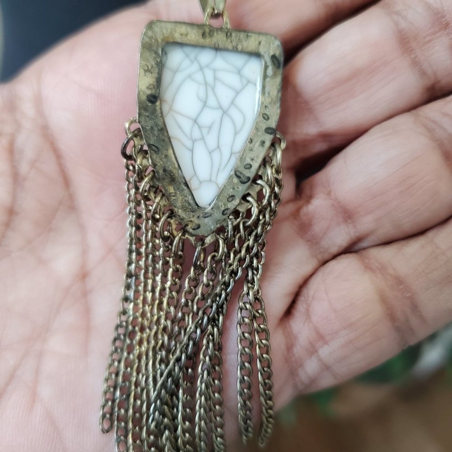 Womens White Persian Shell Eshgh Fringe Pendant Necklace