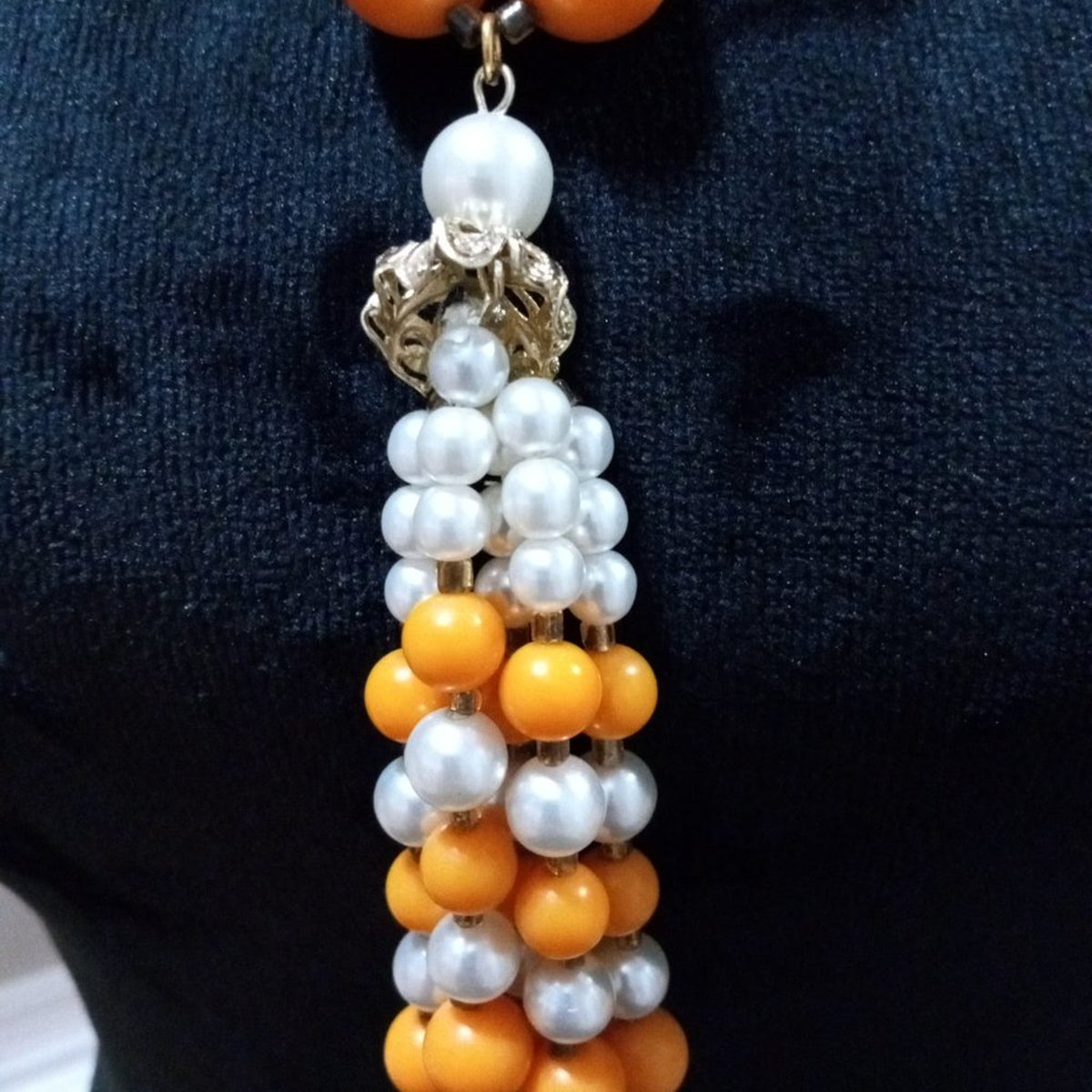 Womens Fashion White & Yellow Freshwater Pearl Beaded Fringe Collar Necklace