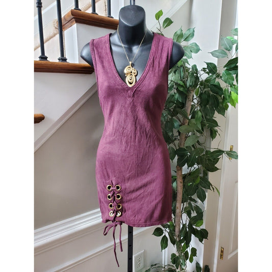 Privy Womens Burgundy Polyester Sleeveless V-Neck Knee Length Dress Size Small