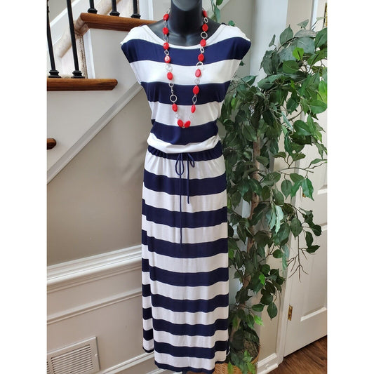 Gap Women's Blue & White Rayon Round Neck Sleeveless Casual Long Maxi Dress XS