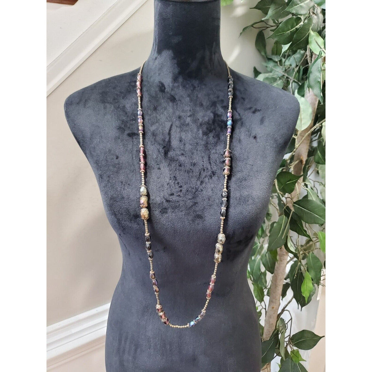 Assorted Stone Beaded Strand Faux Gemstones Long Necklace