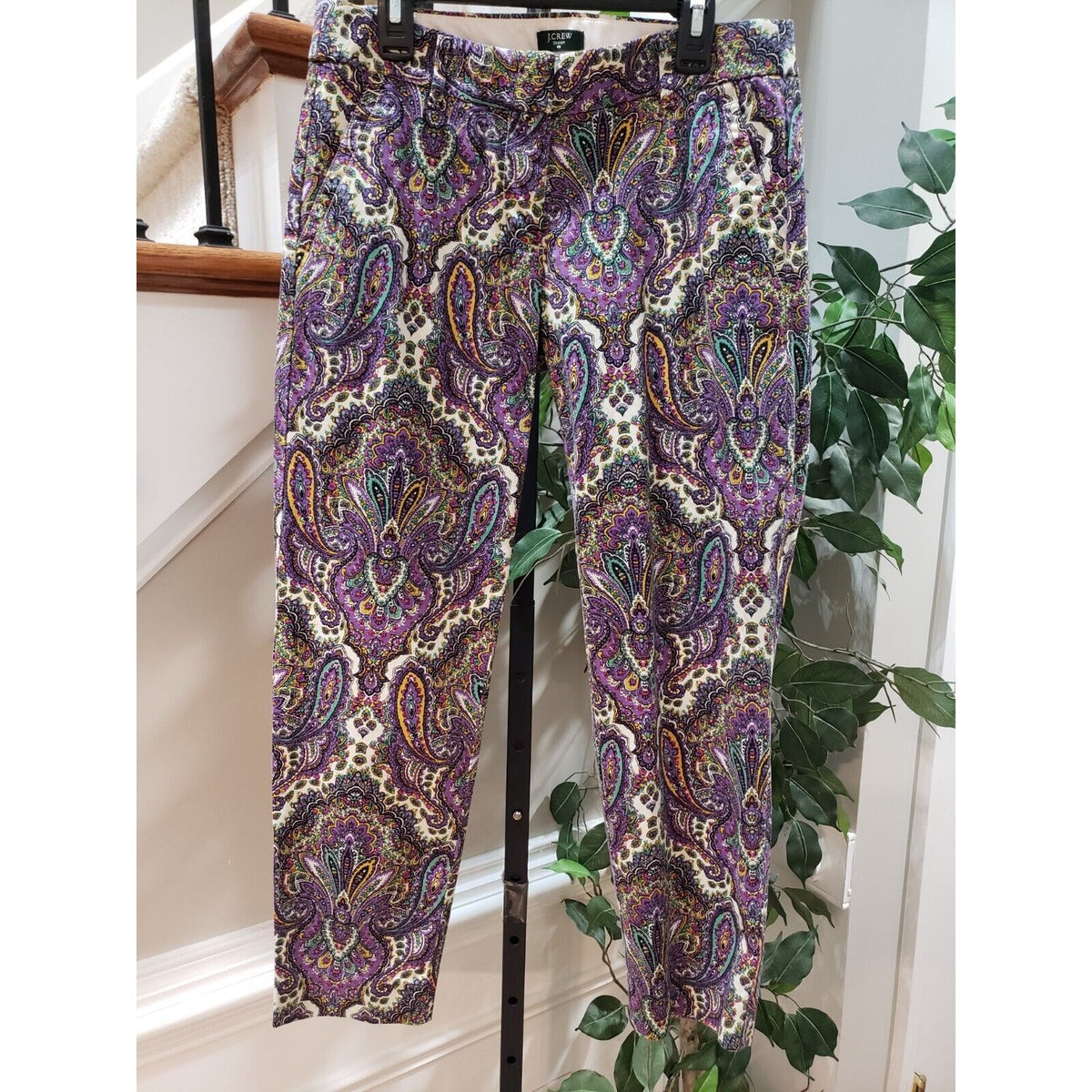 J. CREW City Fit Stretch Paisley Cotton Pockets Flat Front Casual Pants Size 0