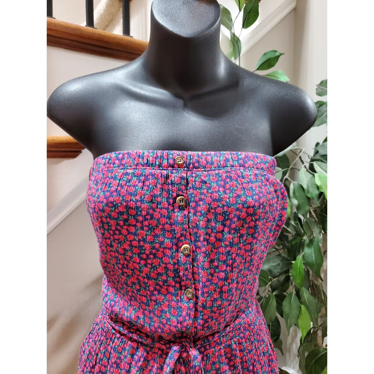 MM MM MM Women's Blue & Red Floral Rayon Off The Shoulder Casual Romper Size XL