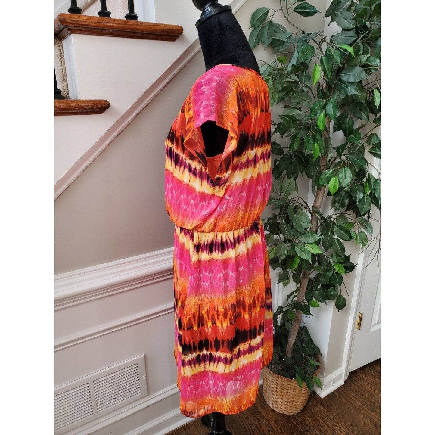 AGB Women Multicolor Polyester Round Neck Sleeveless Knee Length Dress Size 12