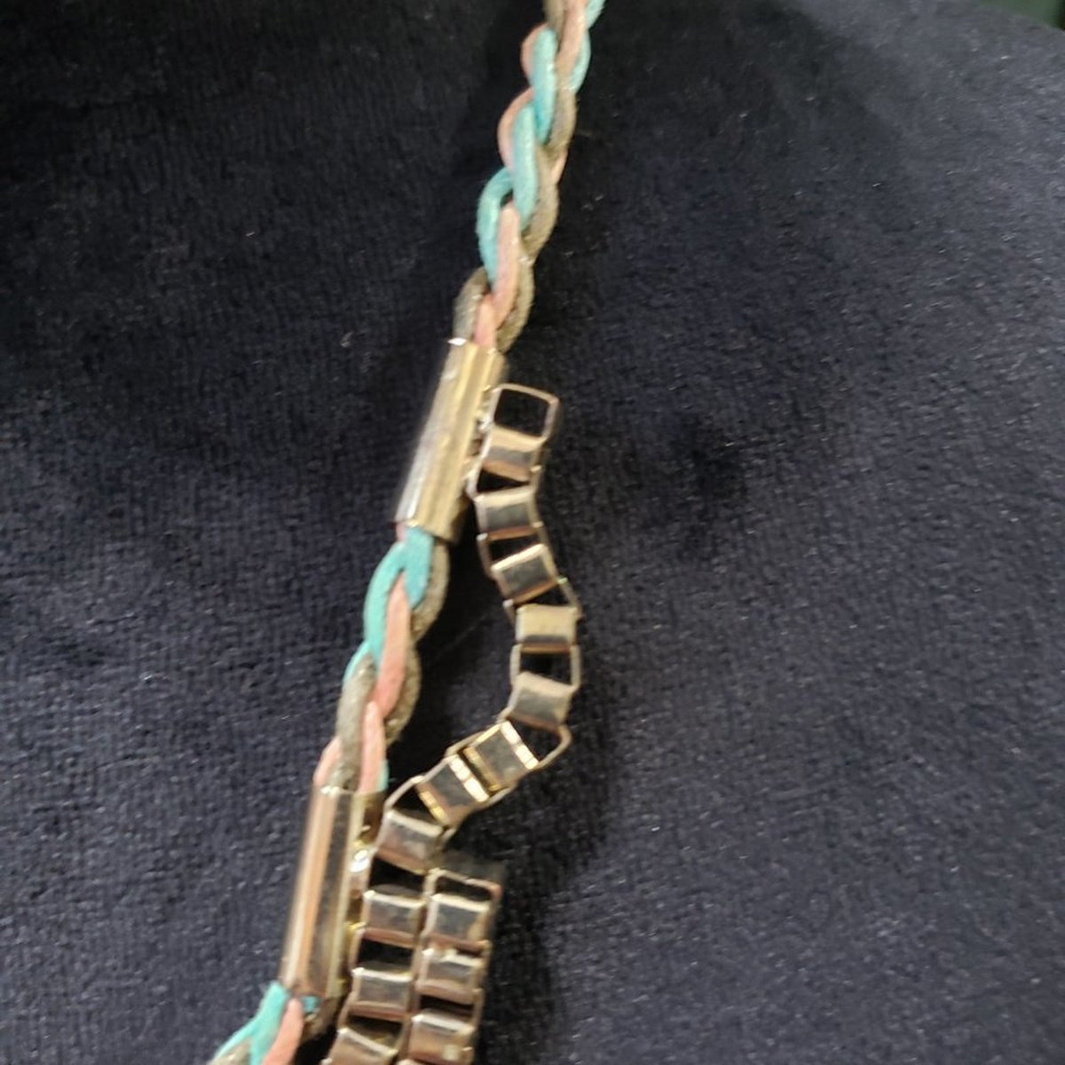 Womens Gold Tone Linked Chain and Beaded Collar Necklace with Lobster Clasp