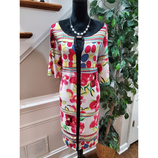 JSP Women Red & White Polyester Round Neck 3/4 Sleeve Knee Length Dress Size 2X