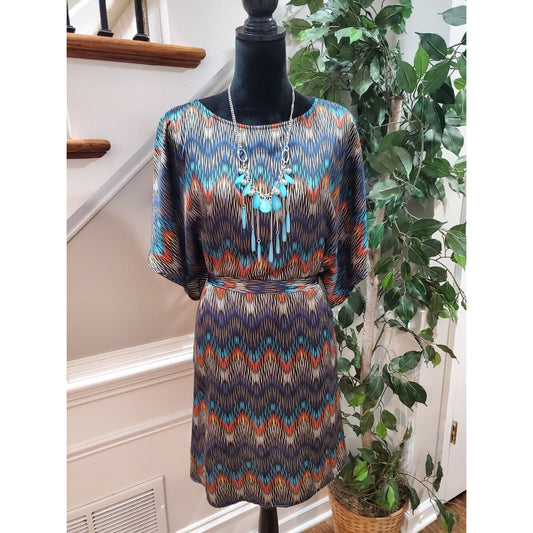 MSK Women Multicolor Polyester Round Neck Short Sleeve Knee Length Dress Size 8