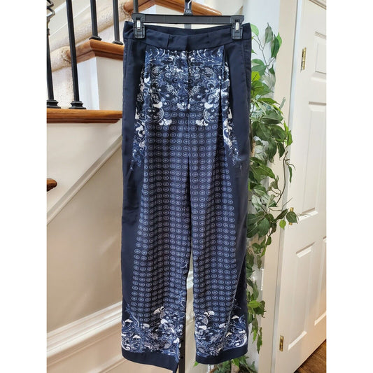H&M Women's Navy Blue Flowy Polyester Straight Leg Casual Trouser Pants Size 4