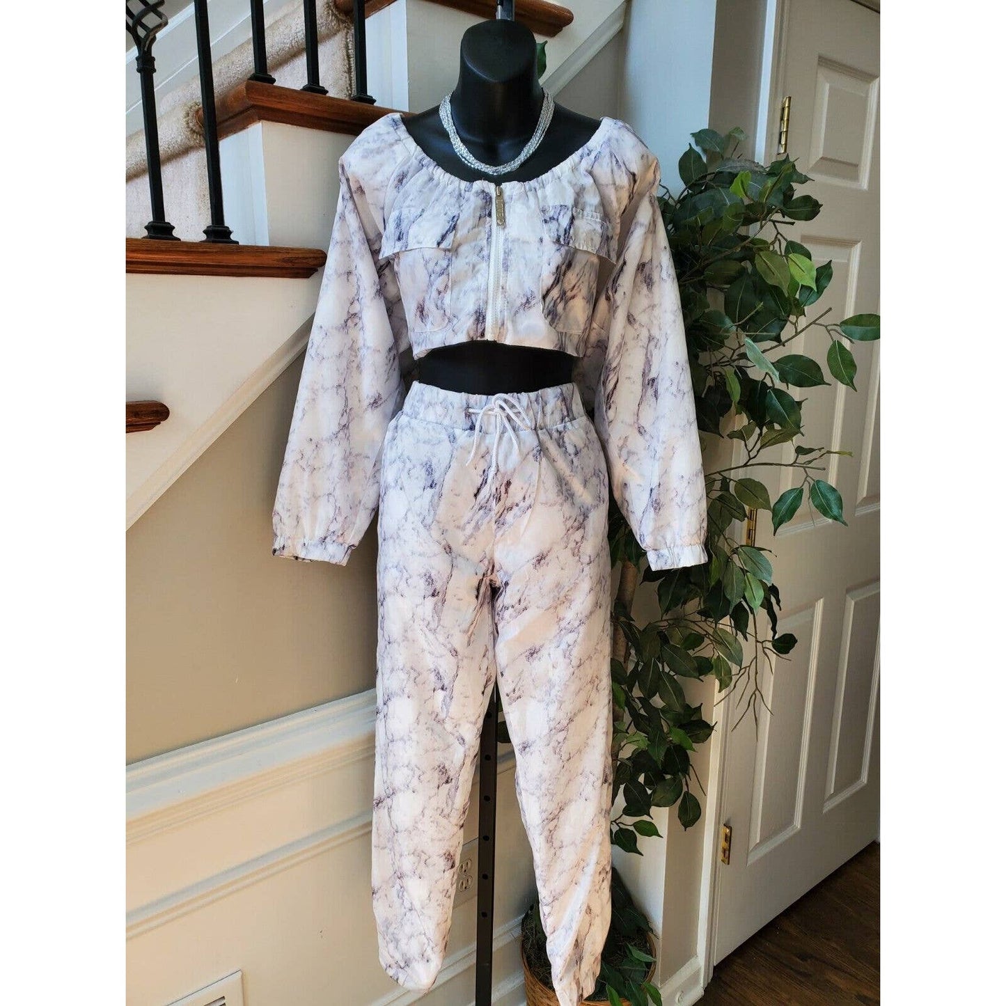 Love Love Love Women's White Polyester Long Sleeve Top & Pant 2 Pc's Medium