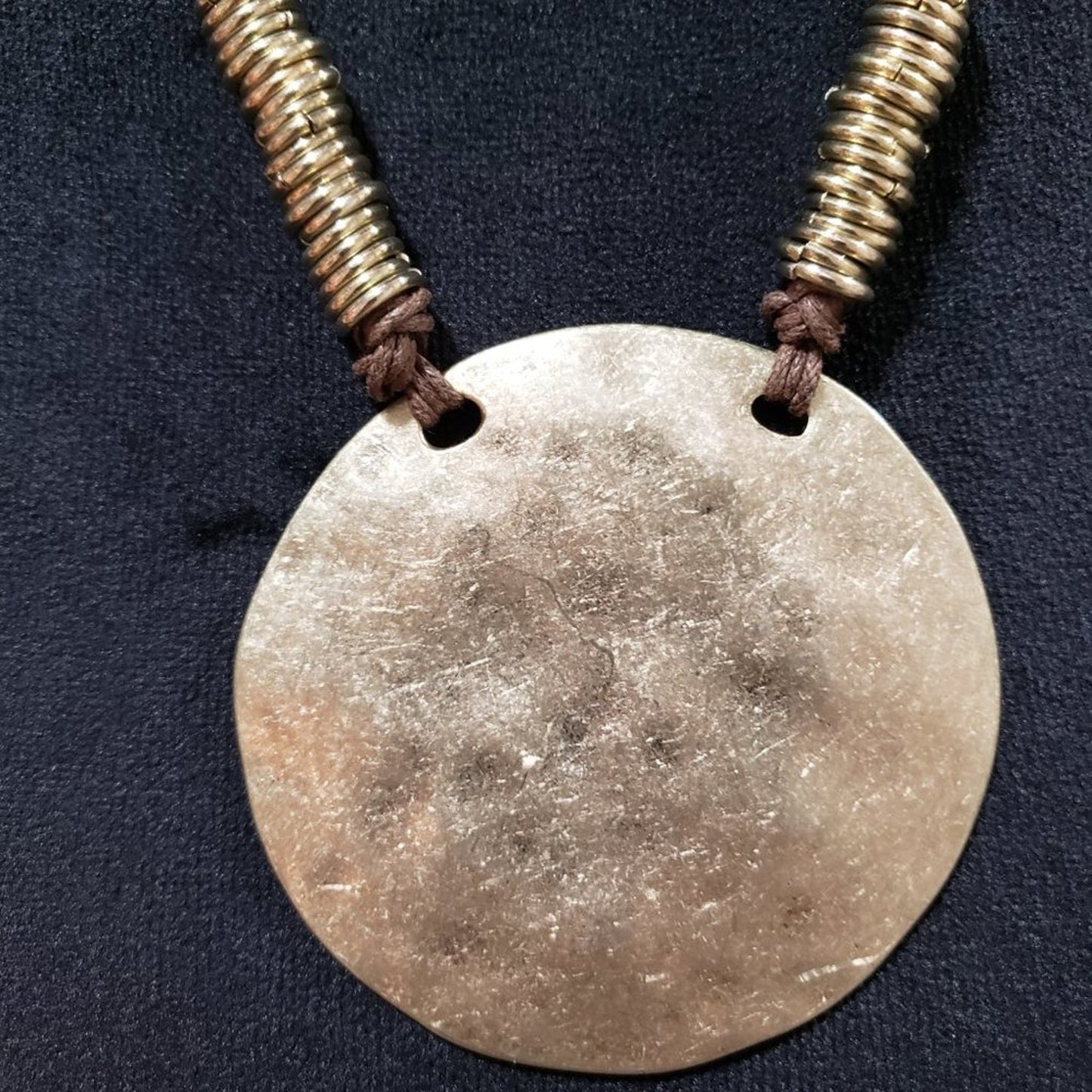 Womens Modern Chunky Gold Tone Charm Beaded Big Round Hammered Pendant Necklace