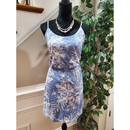 Old Navy Women's Blue Floral Cotton Scoop Neck Sleeveless Knee Length Dress M