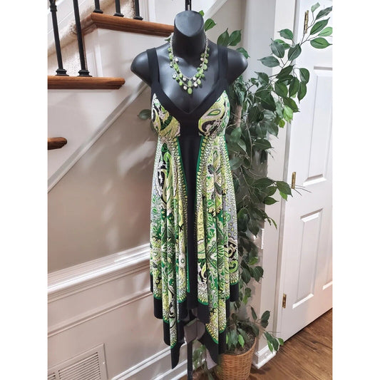 Sheri Martin Women's Black Green Polyester V-Neck Sleeveless Knee Length Dress 6