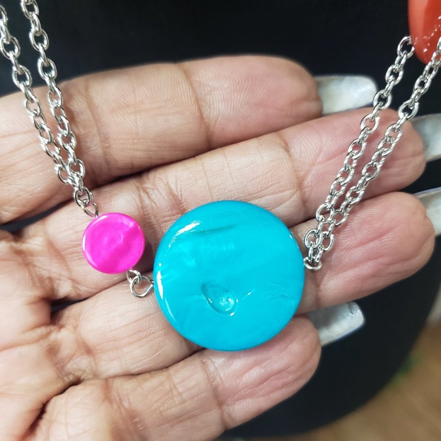 Womens Kaleidoscopically Captivating Chunky Colored Rings and Discs Necklace