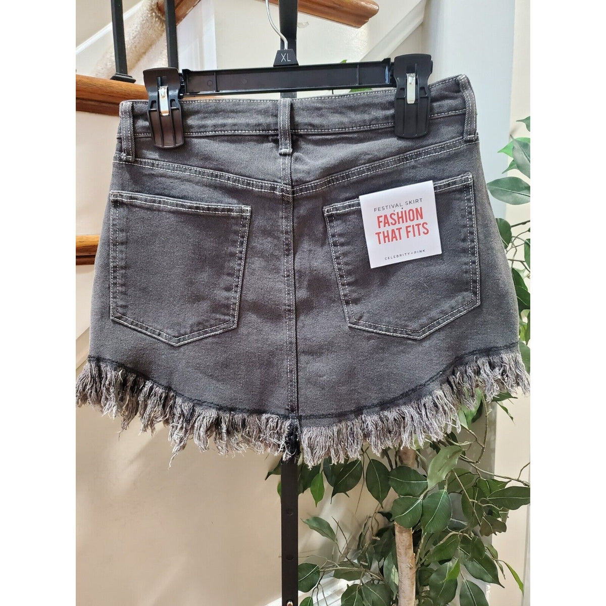 Celebrity Pink Women's Black Denim Cotton Festival Fringe Mini Skirt Size 5/27