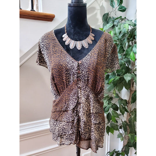 International Concepts Women's Brown Silk V-Neck Short Sleeve Casual Blouse 20W