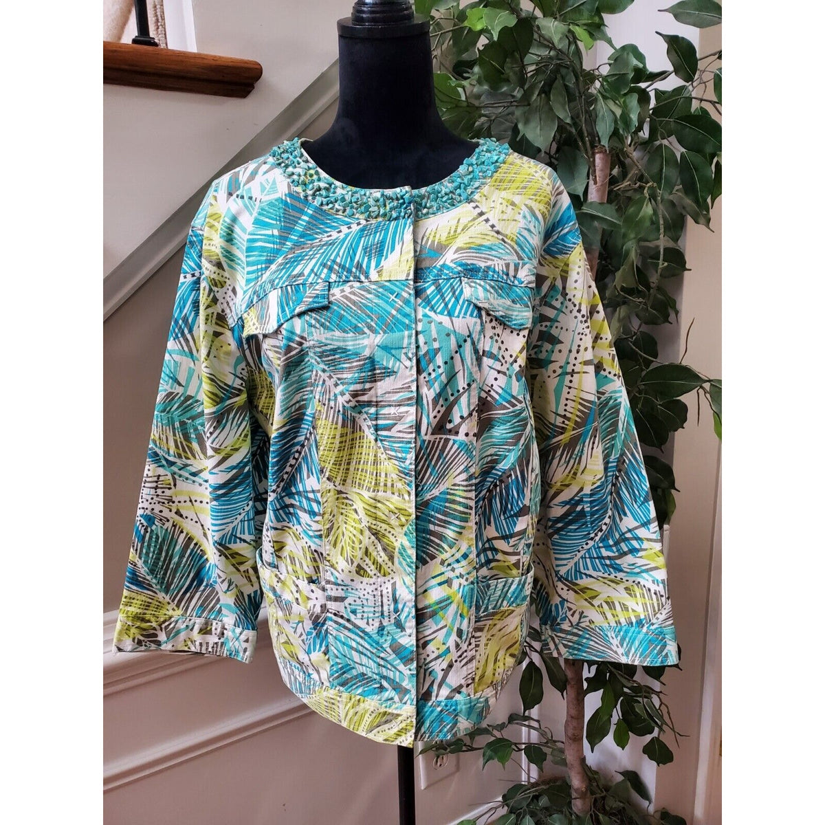 Ruby Rd. Women Multicolor Cotton Long Sleeve Button Front Jacket Blazer Size 22W