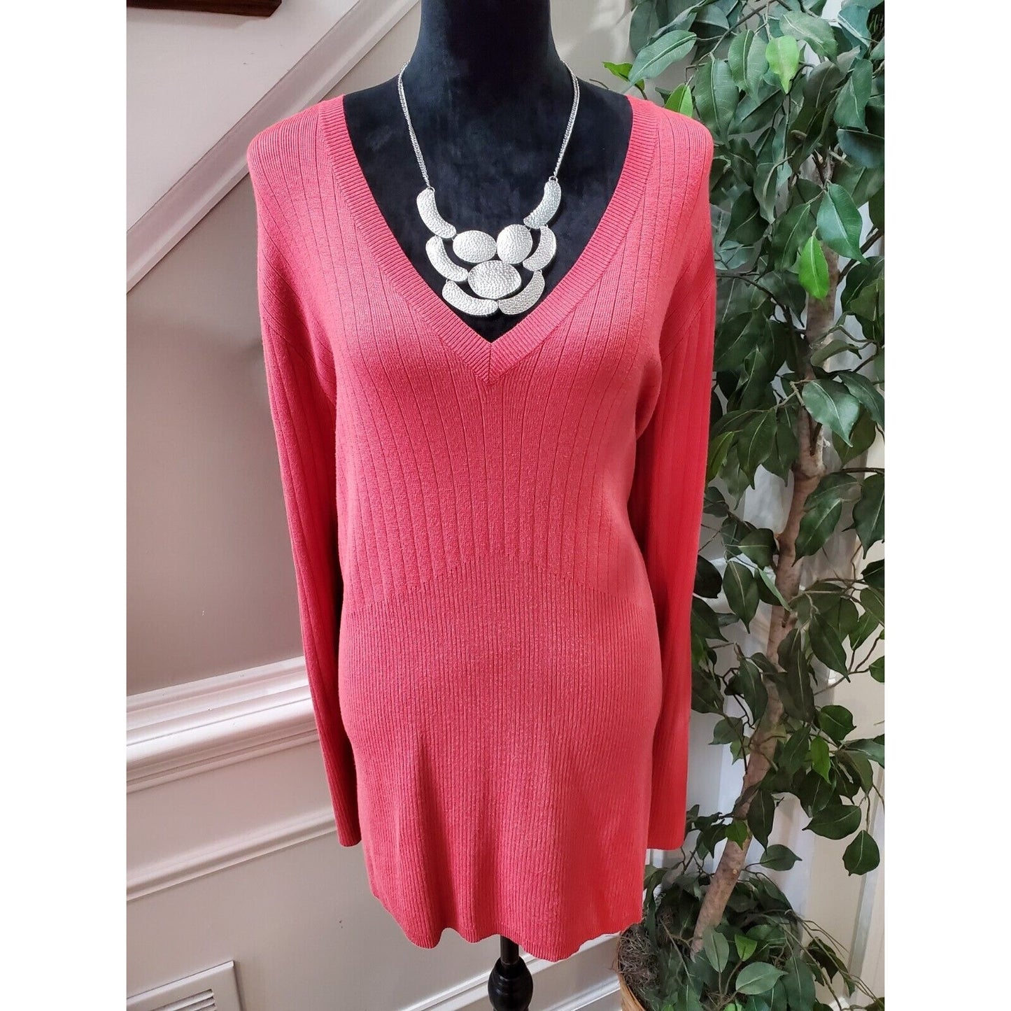 Lane Bryant Women's Pink Rayon V-Neck Long Sleeve Casual Top Blouse Size 22/24