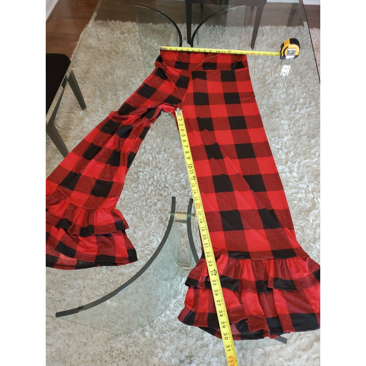 Chic Soul Womens Red Black Check Polyester Casual Elastic Waist Pants Size XL